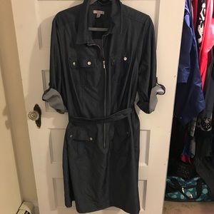 Belted denim shirt dress